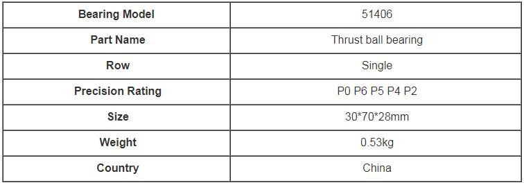 Μικρός ένσφαιρος τριβέας ώθησης μεγέθους 51406 0,53 κλ 30mm * 70mm * 28mm για τη μηχανή ορυχείου
